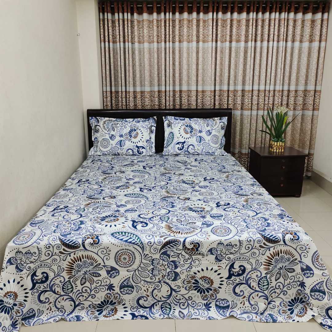 Cotton Fabric (সুতি কাপড়) Printed 7 by 8 Feet Double King Size Bedsheet Set with Two Pillow Covers