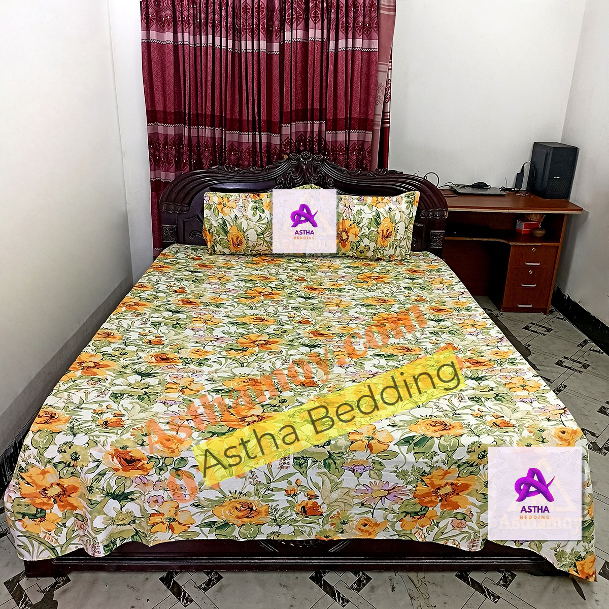 AC HOME TEX King Size Bed sheet With Two Pillow Covers