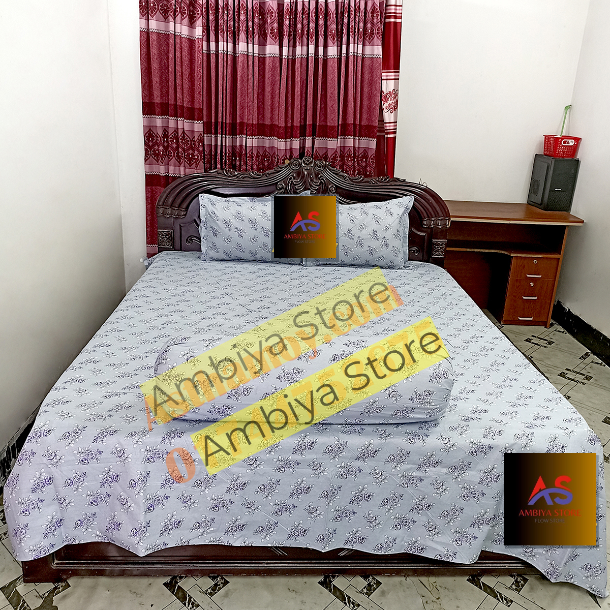 AC HOME TEX King Size Bed sheet With Two Pillow Covers