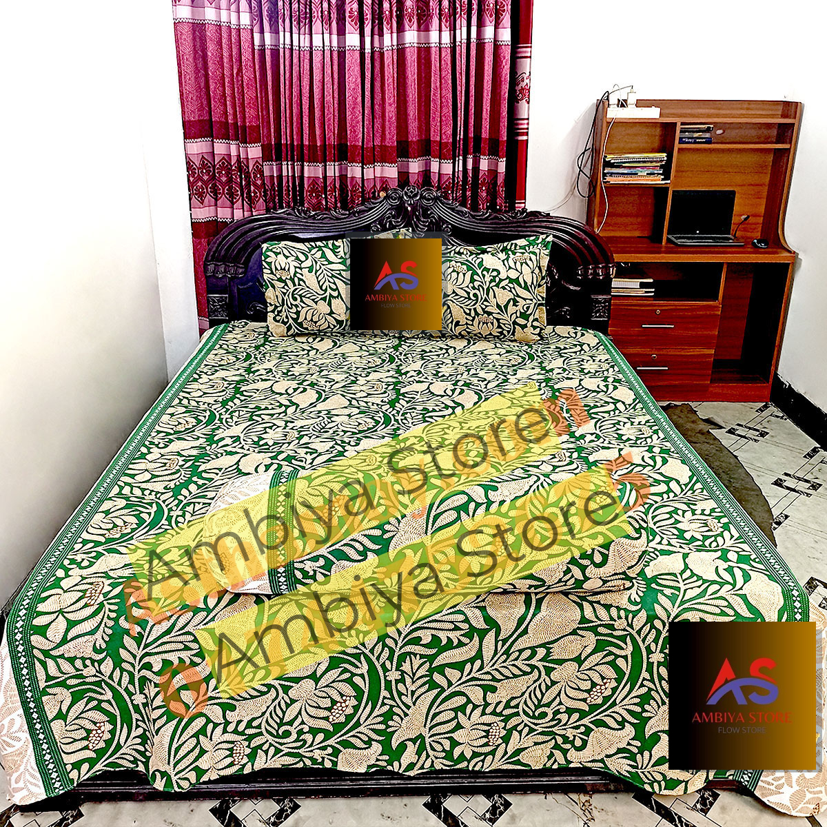 AC HOME TEX King Size Bed sheet With Two Pillow Covers