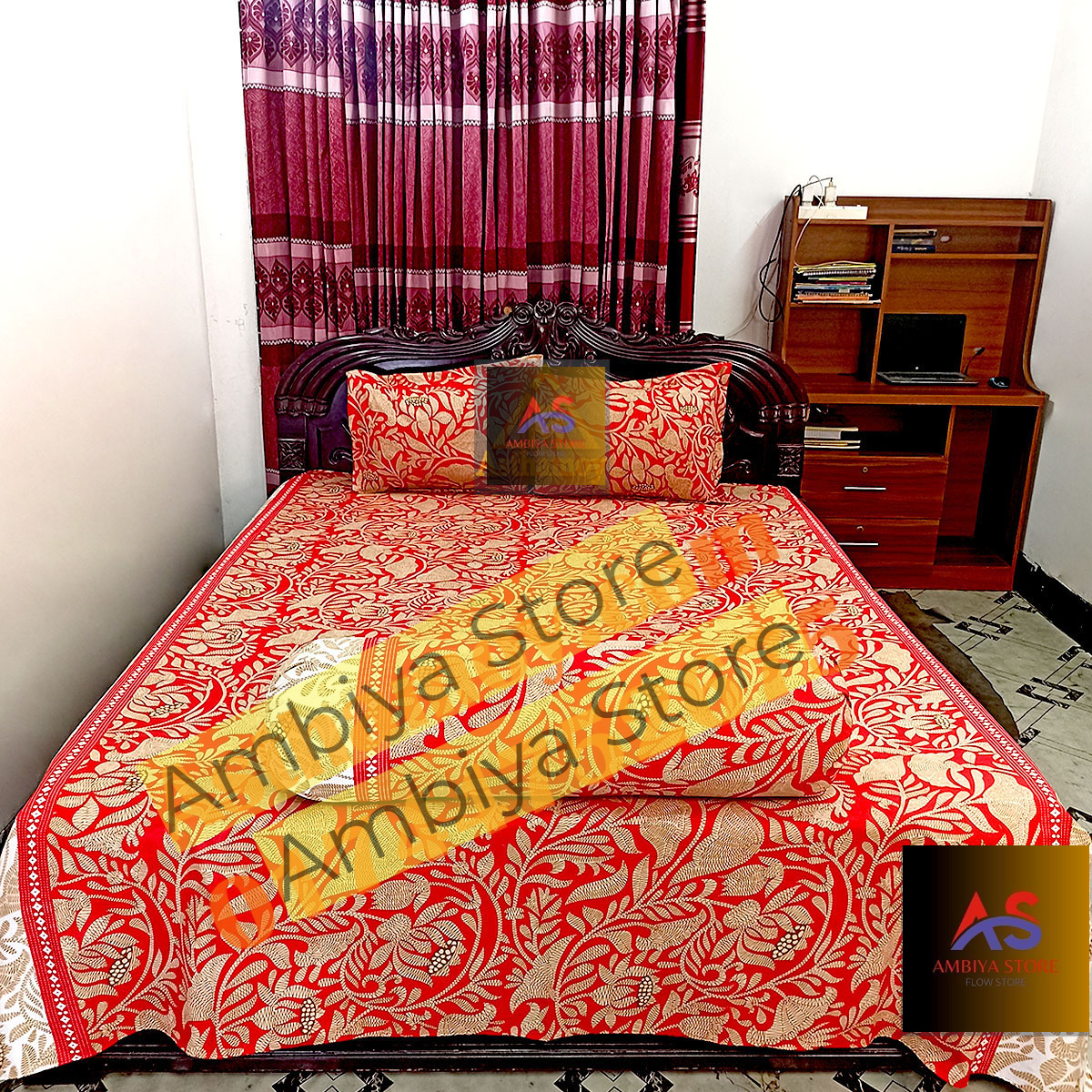 AC HOME TEX King Size Bed sheet With Two Pillow Covers