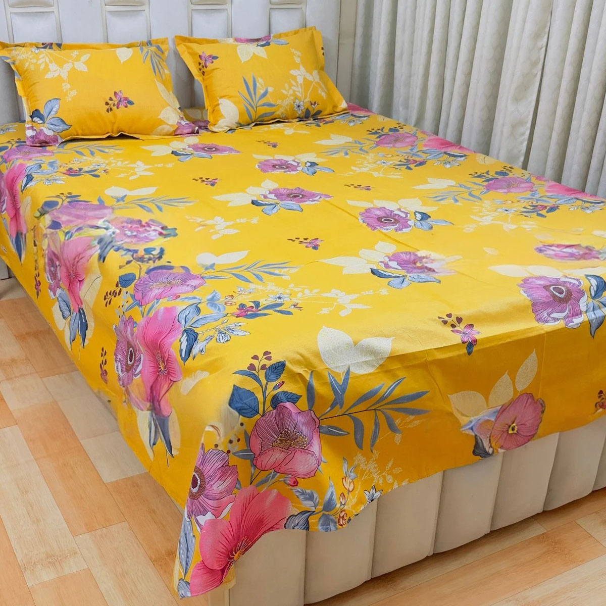 AC HOME TEX King Size Bed sheet With Two Pillow Covers