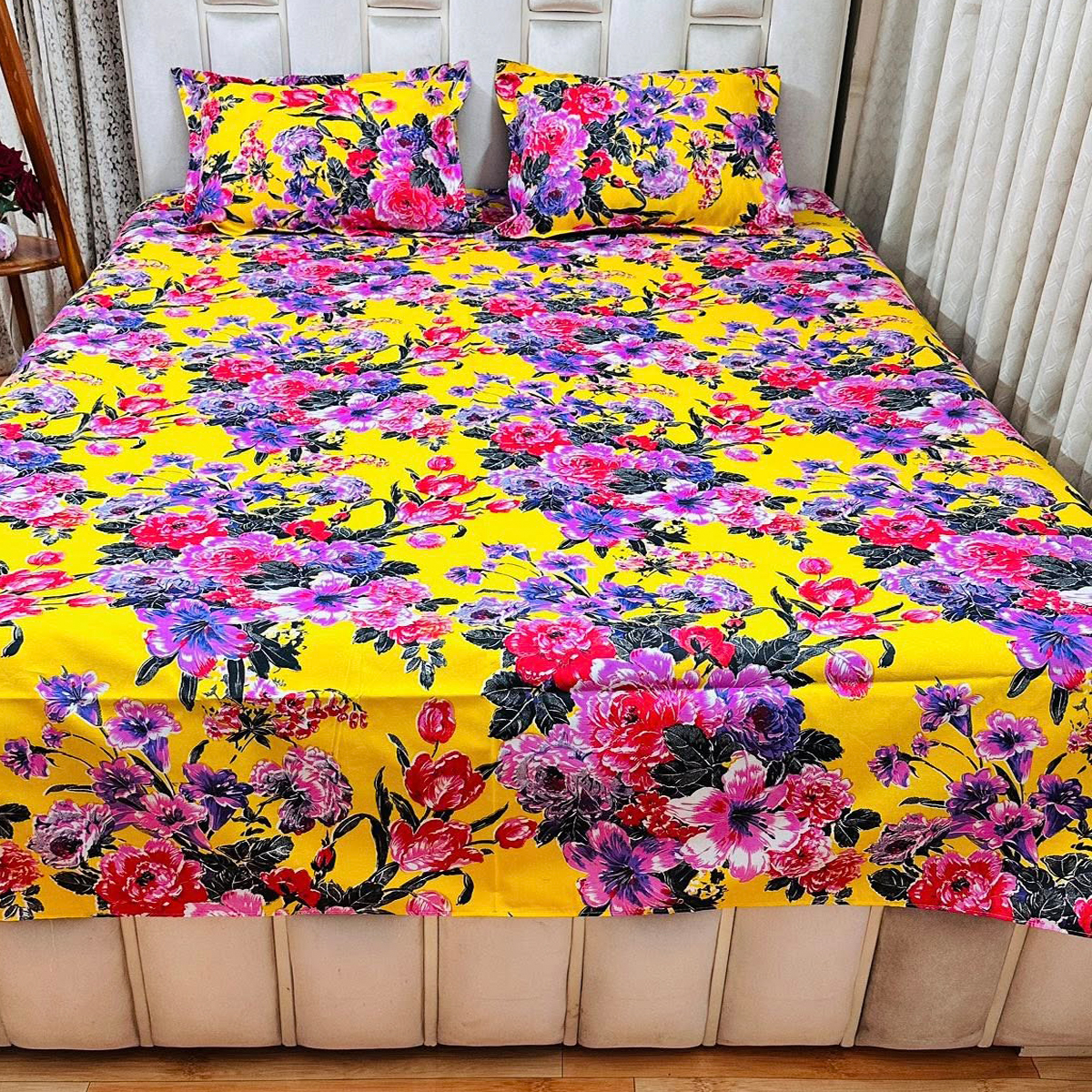 AC HOME TEX King Size Bed sheet With Two Pillow Covers