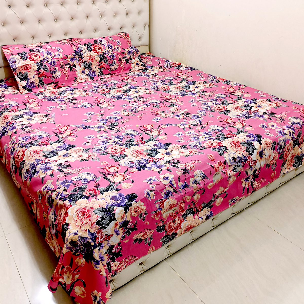 AC HOME TEX King Size Bed sheet With Two Pillow Covers